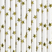 Aperçu: 10 pailles en papier étoile or blanc 19,5cm
