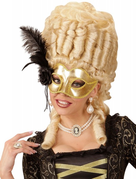 Maschera d'oro barocco con piuma 3