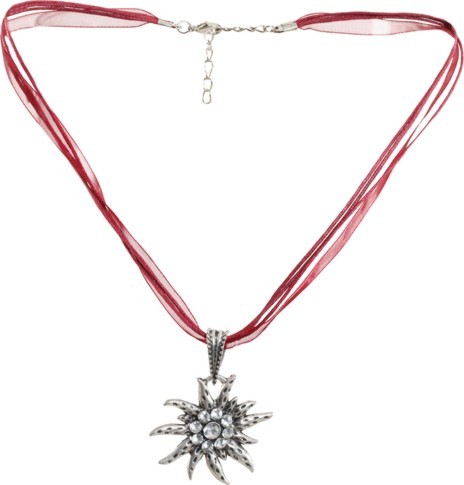 Edelweiß Halskette rot mit silberner Blüte