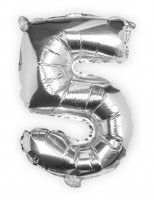 Widok: Srebrny balon foliowy numer 5 40 cm