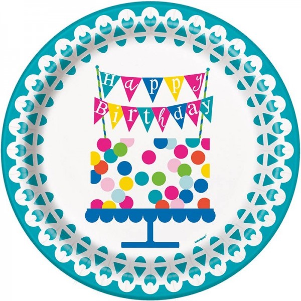 8 Happy Birthday Paper Plate Party Night 23cm