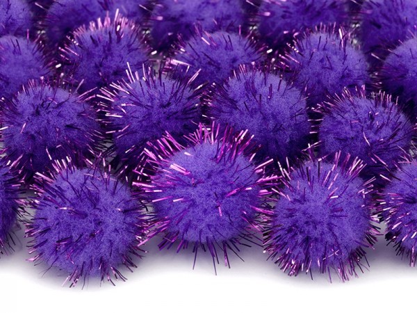 20 pompons pailletés violets 2cm