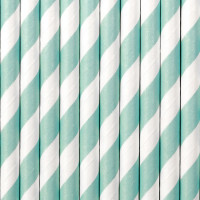 Preview: 10 striped paper straws light blue 19.5cm