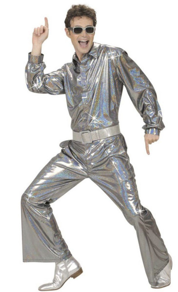 Glitter disco shirt sølv til mænd