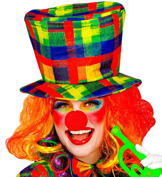 Chapeau haut de forme de clown à carreaux colorés pour adultes