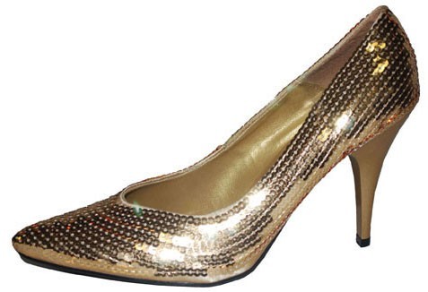 Zapatos de tacón dorado con lentejuelas Aurelia