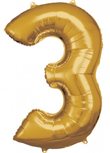 Goldener Zahl 3 Folienballon 86cm