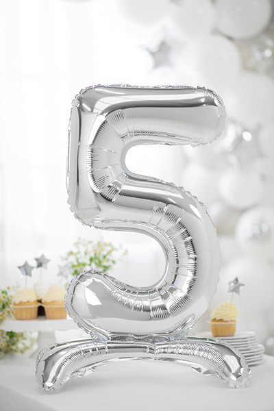 Sølv 5 stående folieballon 70cm