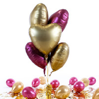 Vorschau: 5 Heliumballons in der Box mixed Golden & Pink Hearts