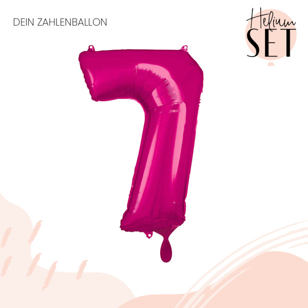 XXL Zahl 7 Pink Ballonbouquet-Set mit Heliumbehälter