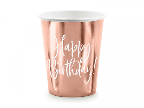 6 Happy Birthday mugs rose gold 260ml