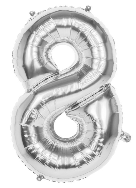 Folieballon nummer 8 sølvmetallic 36cm