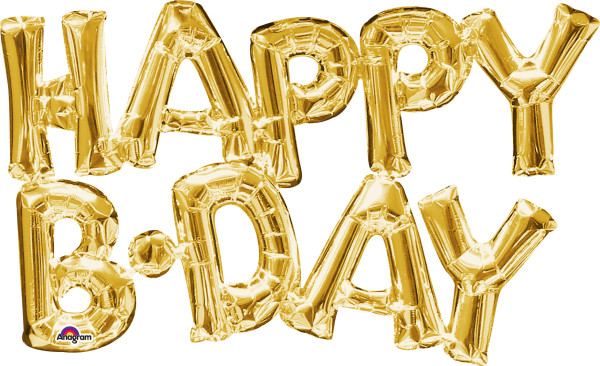 Palloncino in lamina con lettere Happy B-Day in oro