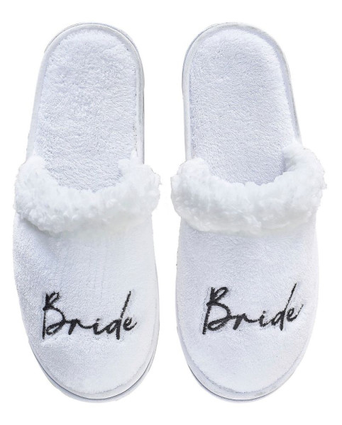 Bridal slippers with faux fur