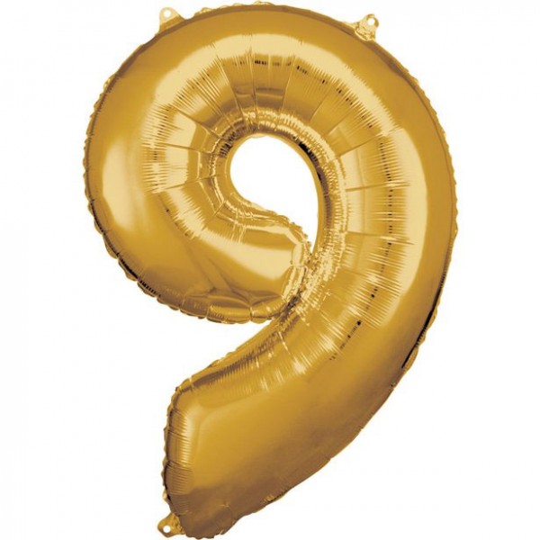 Goldener Zahl 9 Folienballon 86cm