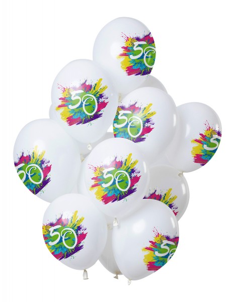 50e anniversaire 12 ballons en latex Color Splash