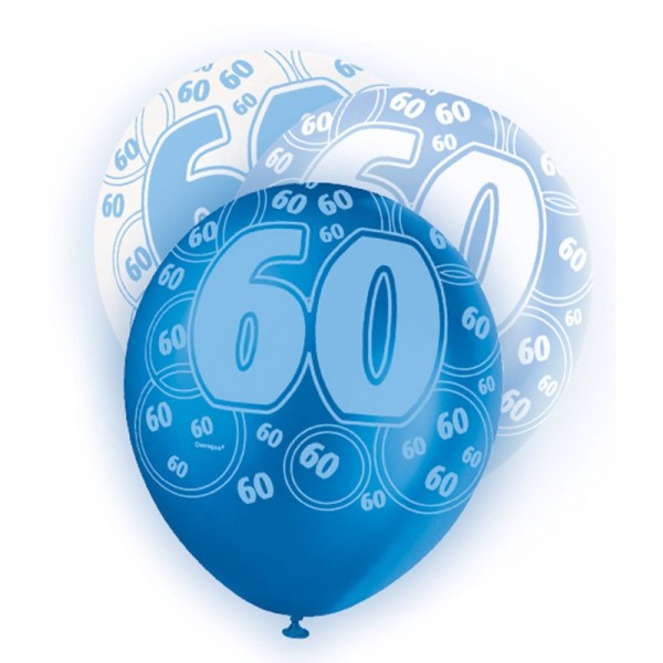 Mix van 6 60ste verjaardagsballons blauw 30cm