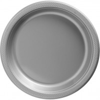 50 high quality plastic plates silver 26cm
