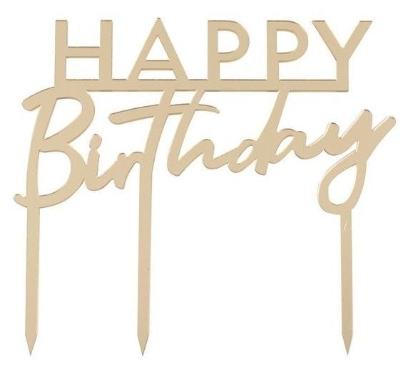 Support à gâteau acrylique doré Happy Birthday