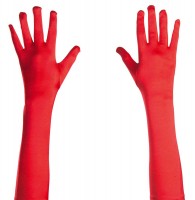 Aperçu: Gants élastiques en satin rouge 43cm