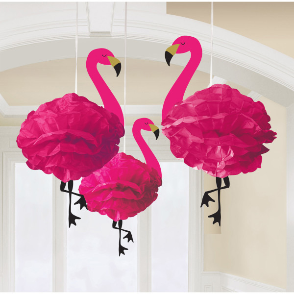 3 pompones de decoración Flamingo 51cm
