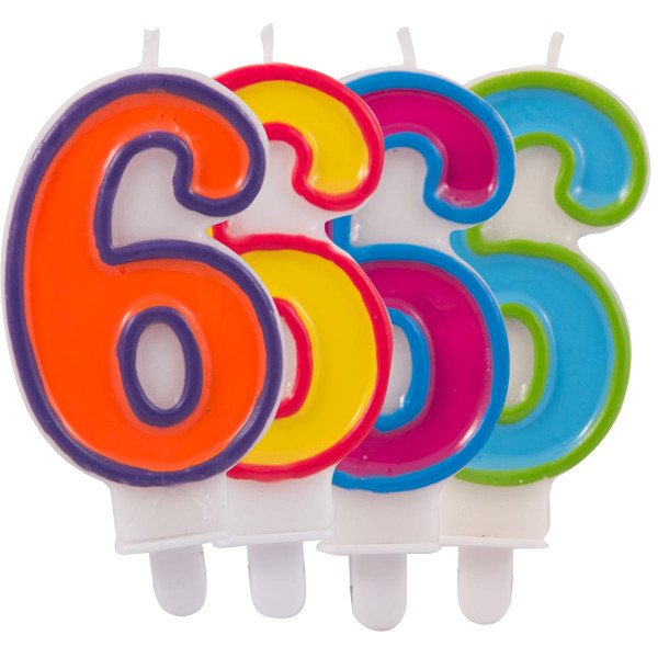 Fødselsdagslys nummer 6 farverig 9cm