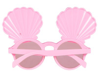 Widok: Okulary w kształcie muszli w kolorze różowym, brokatowym