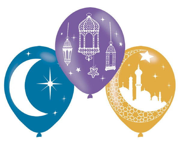 6 New Moon Eid Mubarak Ballons 28cm