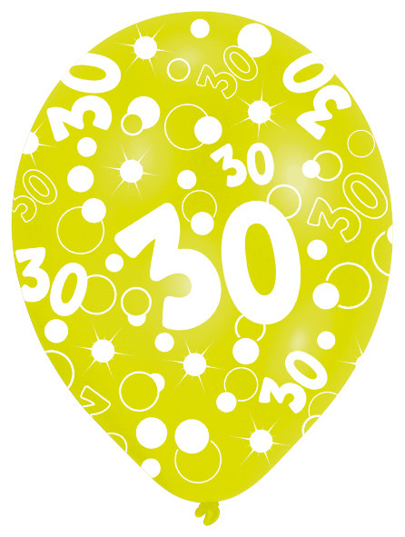 6 balloner Bubbles 30 års fødselsdag farverig 27,5 cm 5