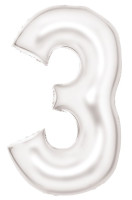 Balon foliowy numer 3 masa perłowa biała 86cm