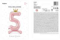 Vorschau: Hellrosa Folienballon Zahl 5 stehend