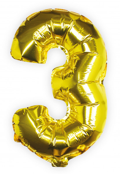 Golden number 3 foil balloon 40cm
