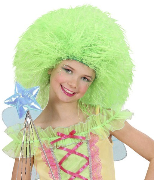 Vild lockig peruk neongrön för barn