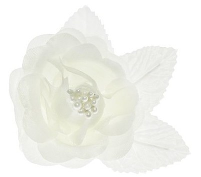 10 satynowych róż krem z perłami 5 cm