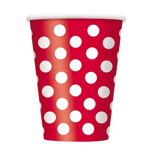 6 party paper cups Tiana Red Dotted 354ml