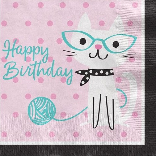 16 Happy Birthday cats napkins 33cm
