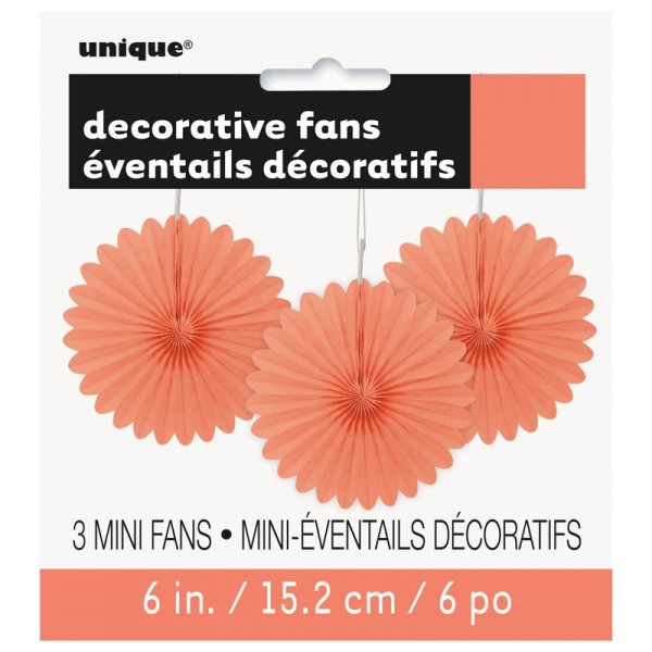 Decorative fan flower coral red 15cm set of 3