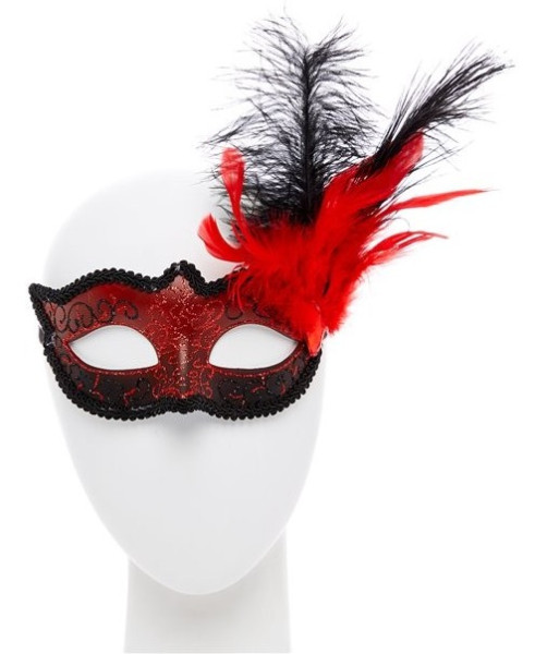 Czerwono-czarna maska z piór Christin