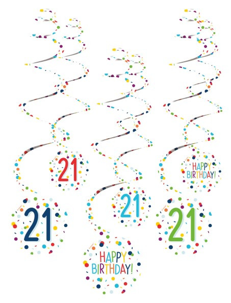 6 confetti party 21st birthday spiral hanger 61cm