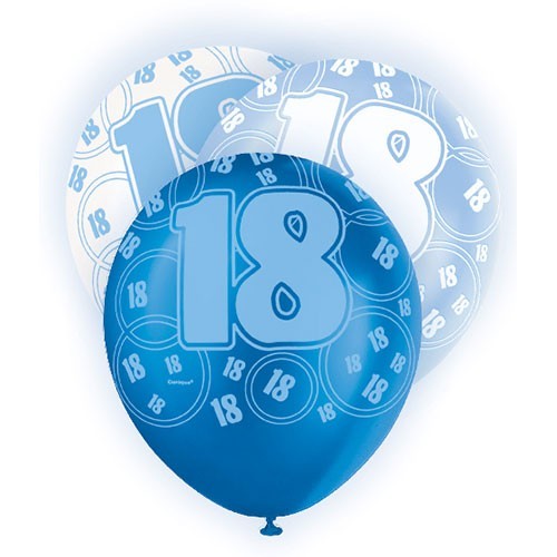 Mieszanka 6 18-tych Balonów Urodzinowych Niebieskich 30 cm