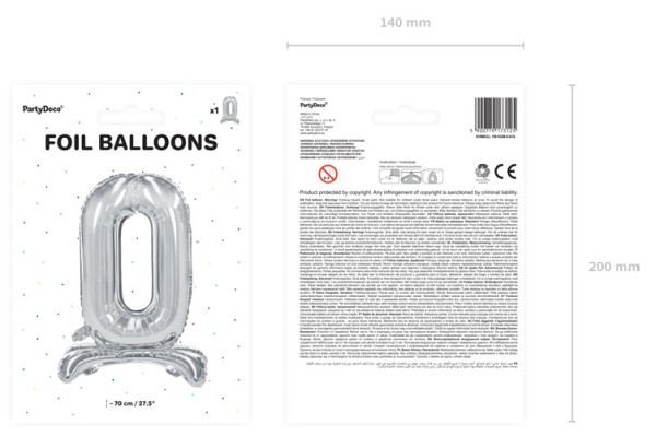 Balon foliowy srebrny 0 stojący 70cm 3