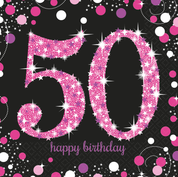 16 pink 50th birthday napkins 33cm