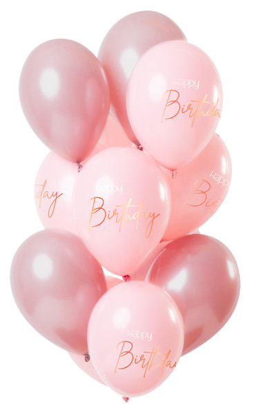 12 ballons Happy Bday rose 30cm