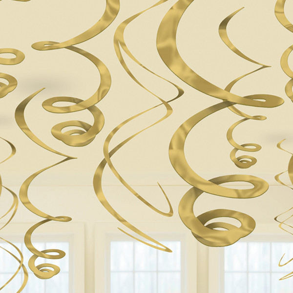 12 eleganckich ozdobnych spirali w kolorze złotym 55,8 cm