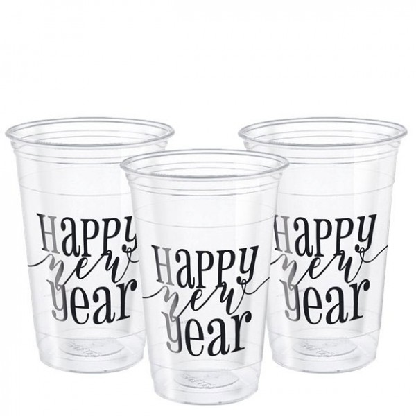 8 bicchieri Happy New Year trasparenti