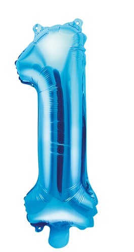 Nummer 1 folie ballon azuurblauw 35cm