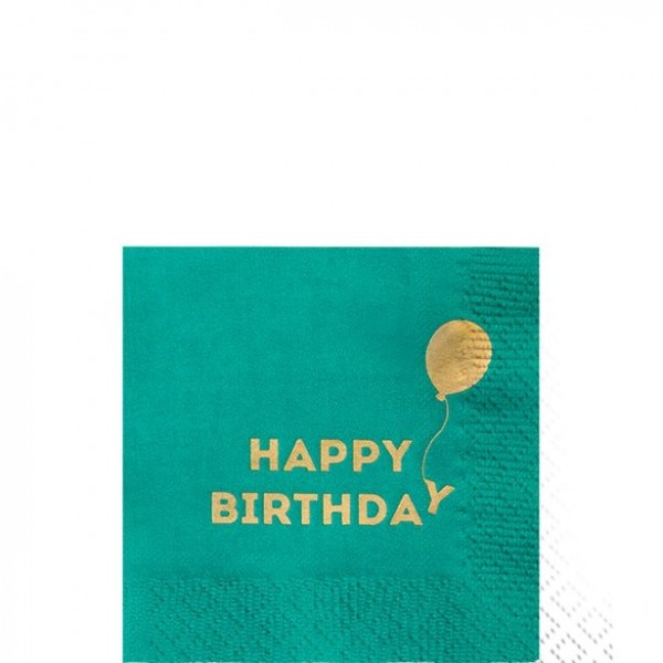 16 serwetek Happy Birthday turkusowo-zielone 25cm
