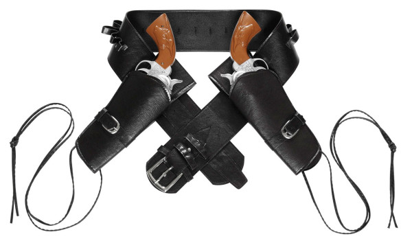 Dubbel cowboypistolhållare i svart läderlook