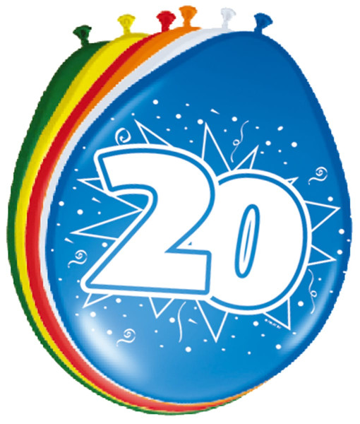 8 globos de látex 20th Birthday