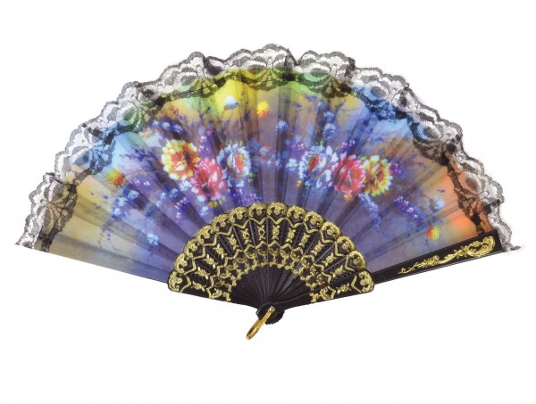Colorful floral fan with lace